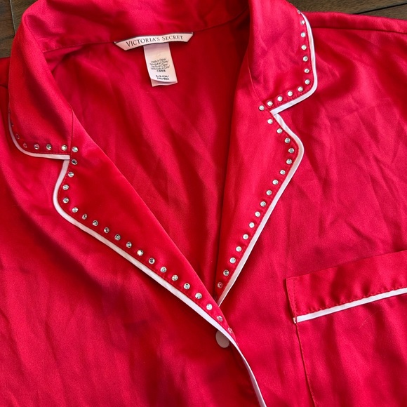 Victorias Secret Satin Pajama Romper Rhinestone Button Front Sleepwear Red Small - Picture 4 of 4